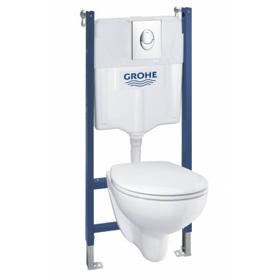 Готовый набор для туалета GROHE Bau Ceramic: инсталляция GROHE Solido 5 в 1, подвесной унитаз Bau Ceramic, сиденье с микролифтом, панель смыва Start + шумоизоляция